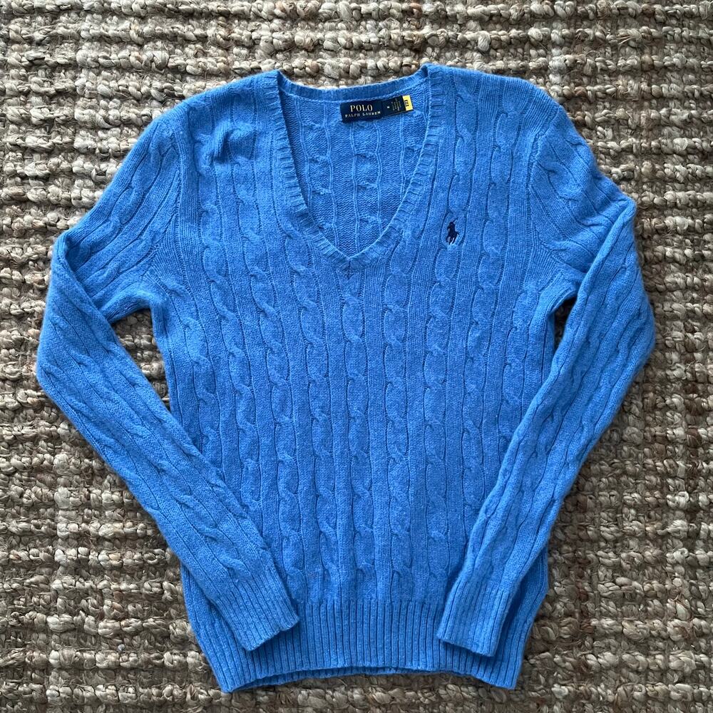 Polo by Ralph Lauren Women's Cable V-Neck Sweater - Bright Blue
